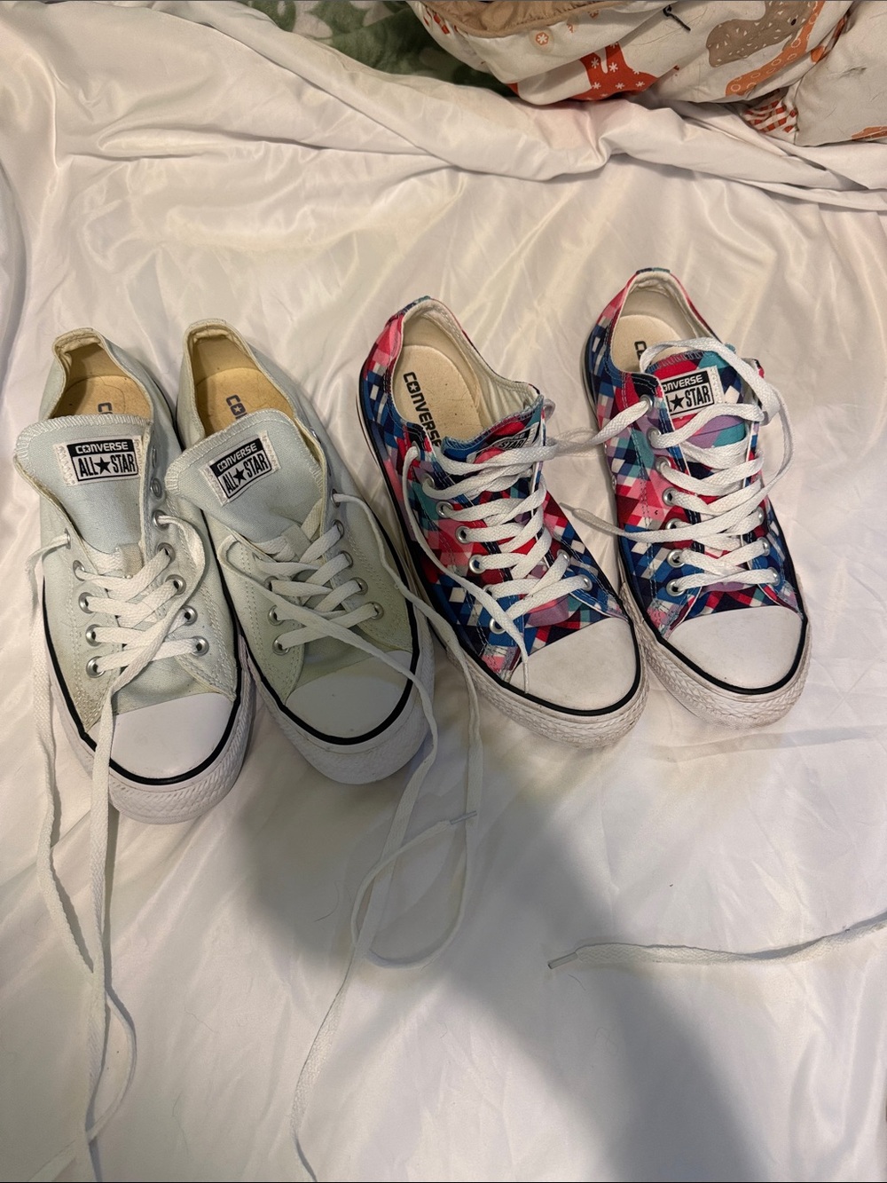 Converse White Low Top Sneakers & Multicolor Geometric Pair
